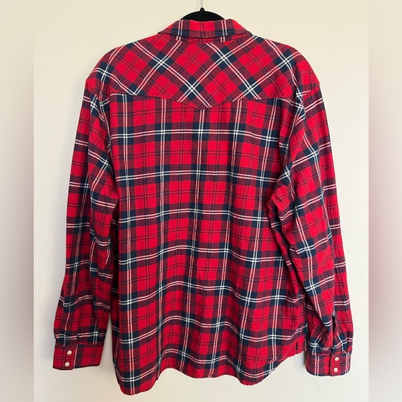 ⭐️ Lucky Brand Western Shirt Red Plaid Pearl Snap Lightweight Flannel Size XXL - Picture 2 of 6
